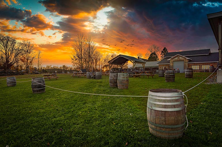 hill farmstead brewery beer garden at sunset